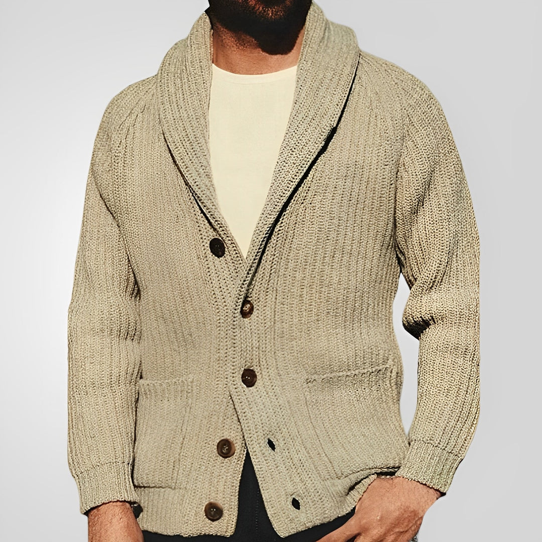 Mark™ | Gebreid Herencardigan met Kraag, Knopen en Zakken – Tijdloos en Comfortabel
