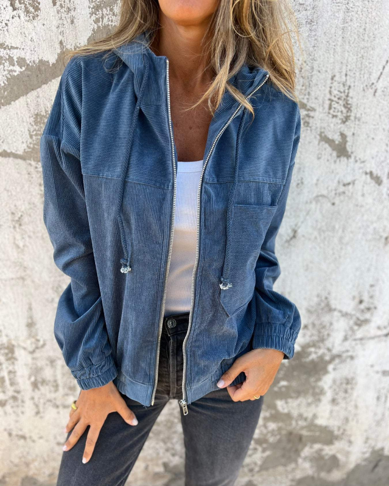 Romi | Zacht Corduroy Jack met Capuchon en Rits