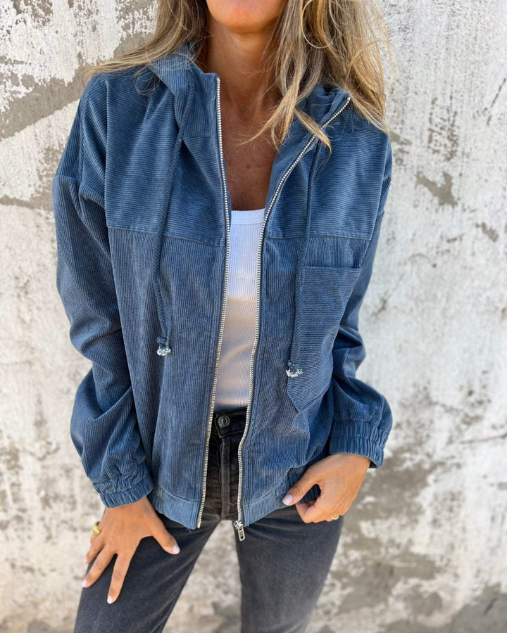 Romi | Zacht Corduroy Jack met Capuchon en Rits