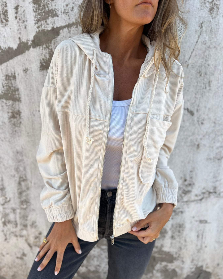 Romi | Zacht Corduroy Jack met Capuchon en Rits