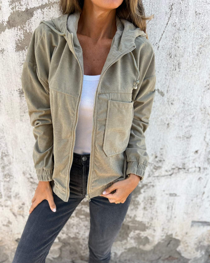 Romi | Zacht Corduroy Jack met Capuchon en Rits
