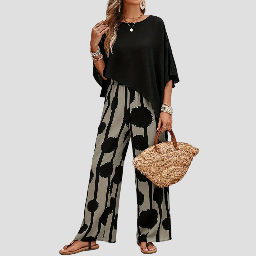 Nova™ | Moderne asymmetrische top & broek met subtiele print