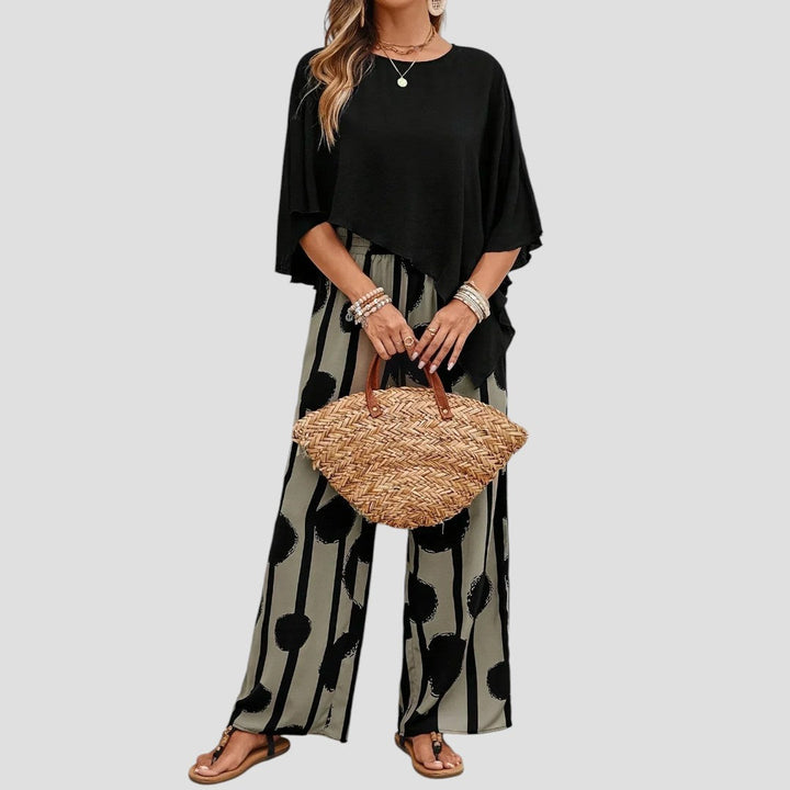 Nova™ | Moderne asymmetrische top & broek met subtiele print
