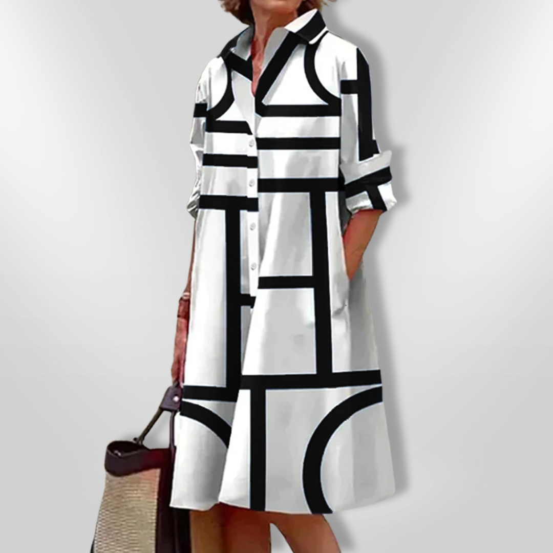 Nova | Elegante Midi Jurk met Artistiek Patroon