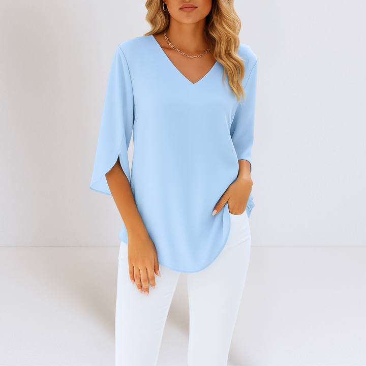 Esme™ | Elegante Blouse met V-hals en Gespleten Mouwen