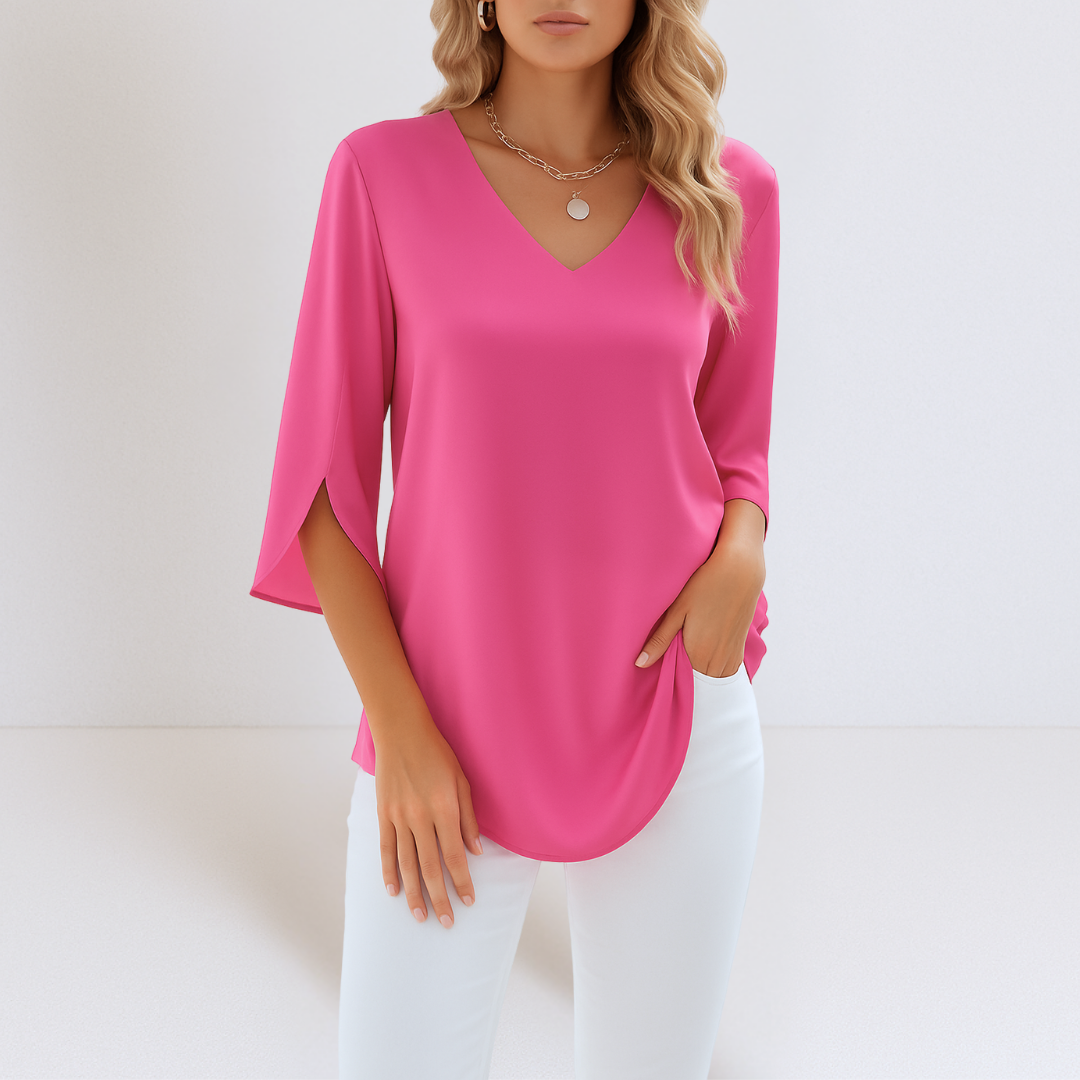 Esme™ | Elegante Blouse met V-hals en Gespleten Mouwen