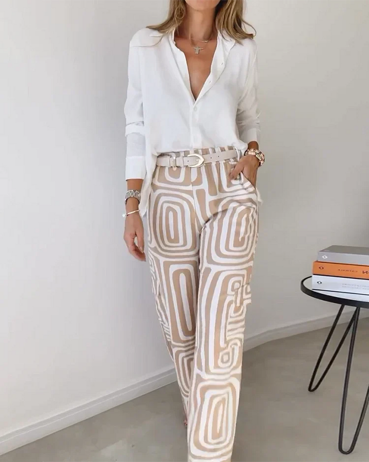 Kim | Stijlvolle Pantalon Set met Blouse en Riem - Elegante Look