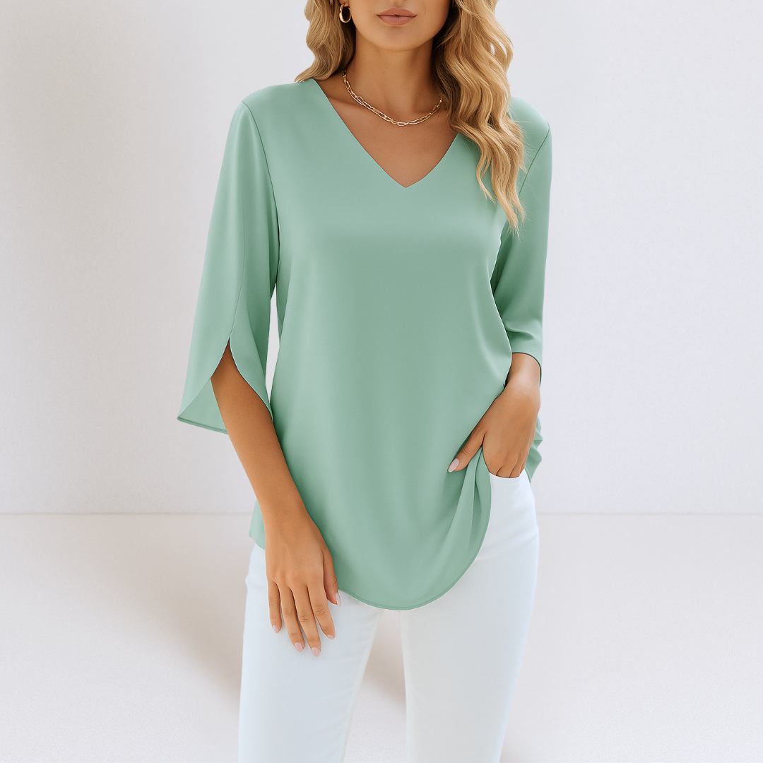 Esme™ | Elegante Blouse met V-hals en Gespleten Mouwen