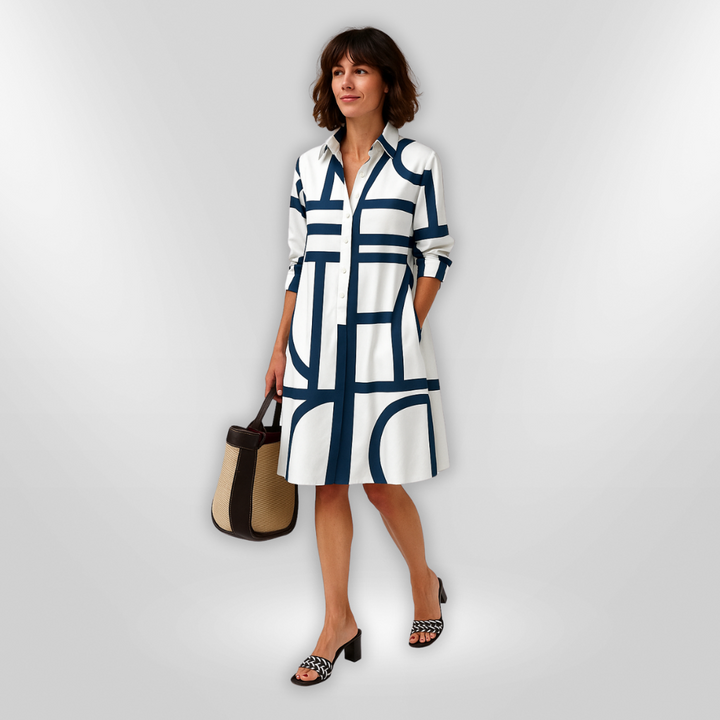 Nova | Elegante Midi Jurk met Artistiek Patroon