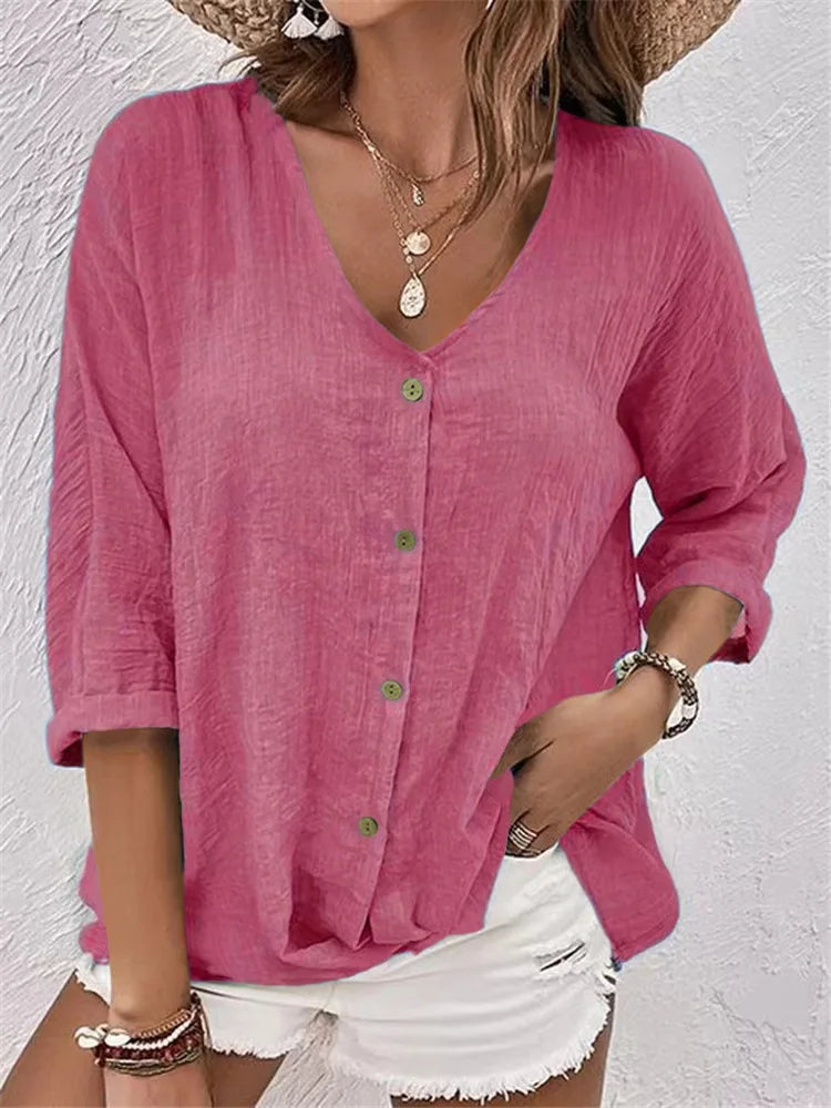 Fleur | Zomerse Linnen Blouse met Fijne Knoopsluiting