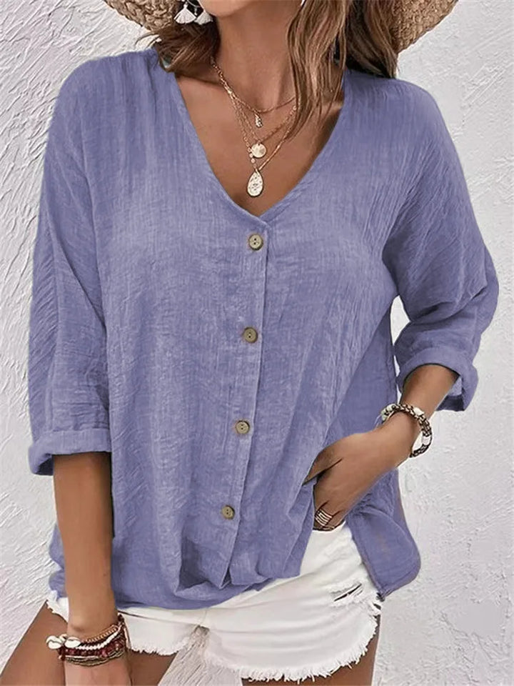 Fleur | Zomerse Linnen Blouse met Fijne Knoopsluiting