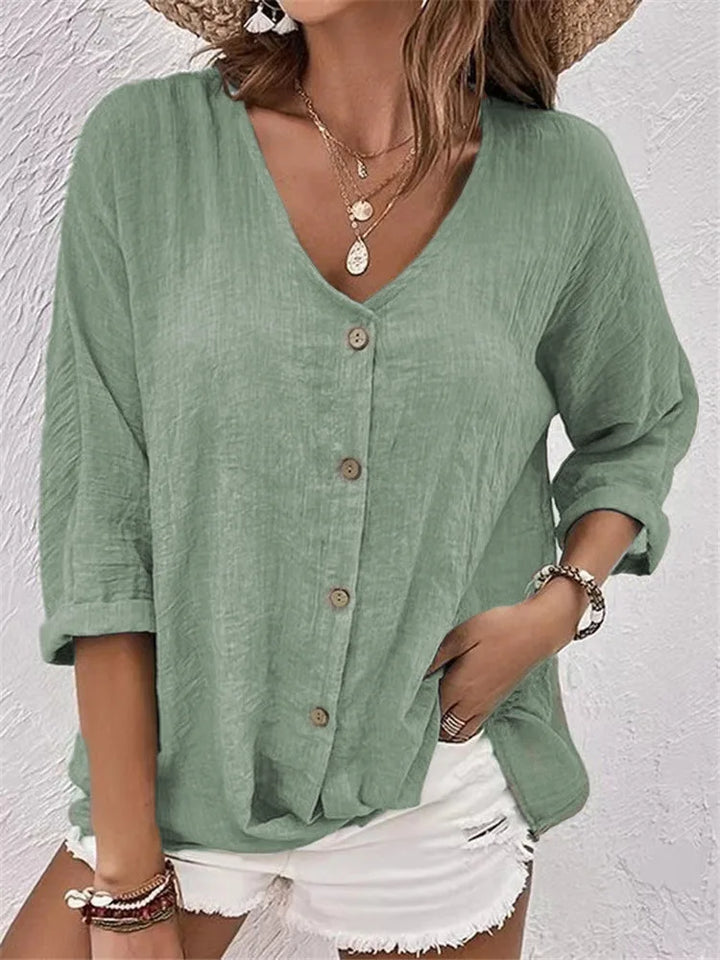 Fleur | Zomerse Linnen Blouse met Fijne Knoopsluiting
