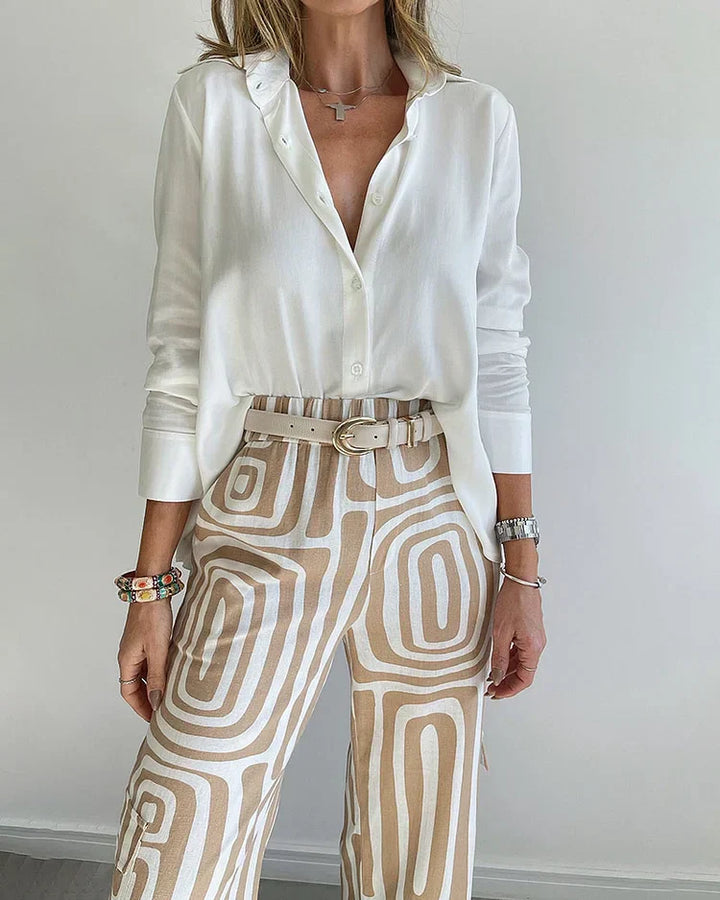Kim | Stijlvolle Pantalon Set met Blouse en Riem - Elegante Look